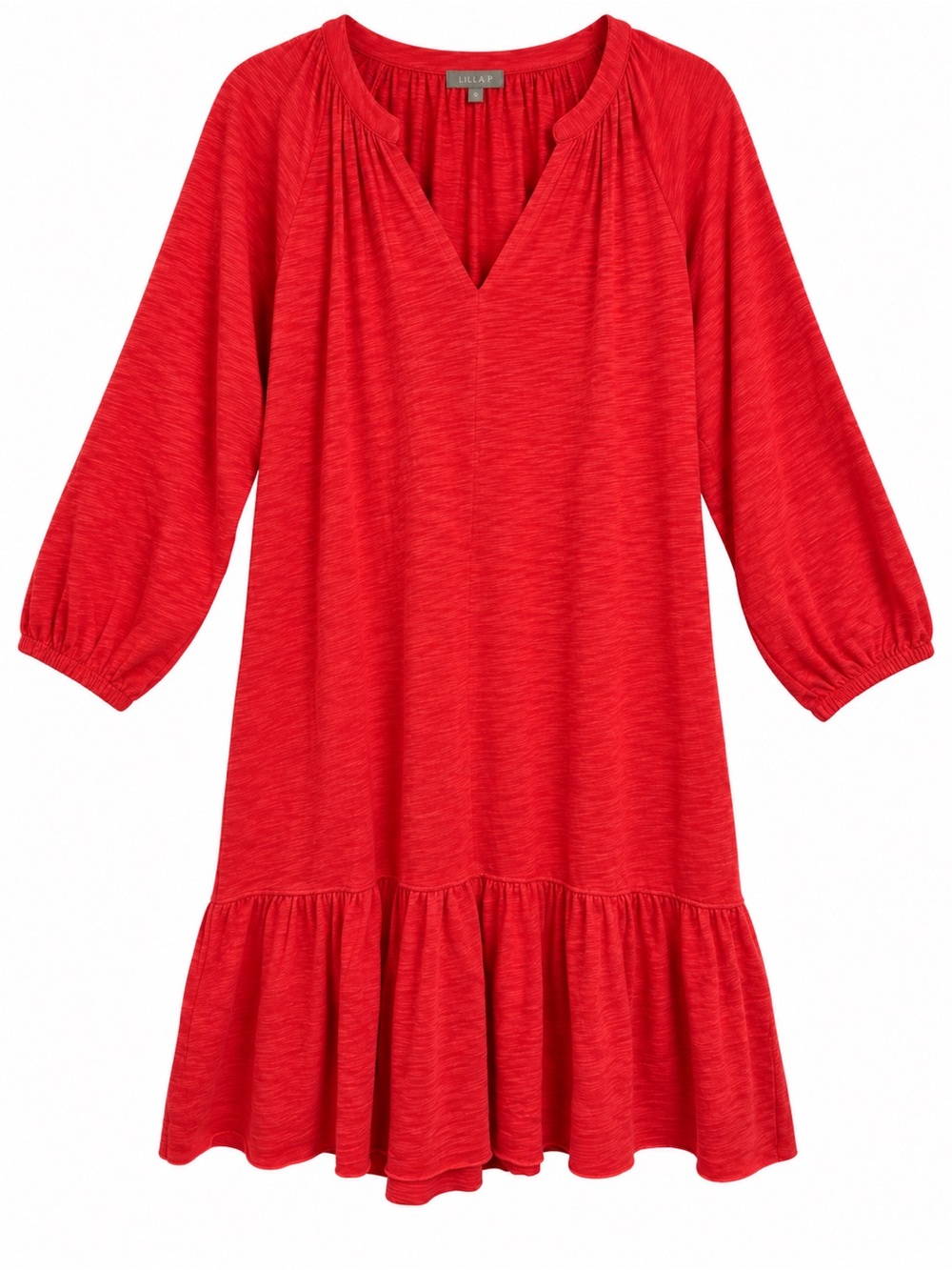 Lilla P Red Pima Cotton Modal Ruffle Hem Dress Anthropologie Coastal Travel Sz M